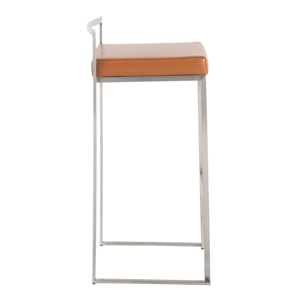 Contemporary Stackable Barstool with Camel Faux Leather - Set of 2