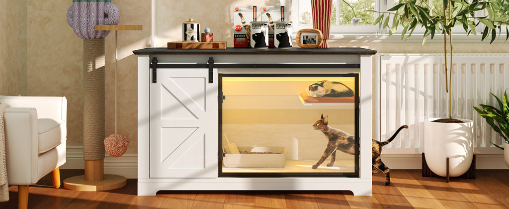 46" Farmhouse Cat Litter Box Enclosure with Sliding Barn Door