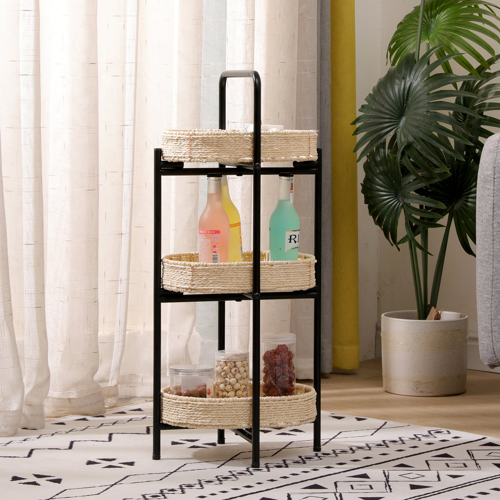 3 Tiers Tray Tables Paper Rope Woven Side Table