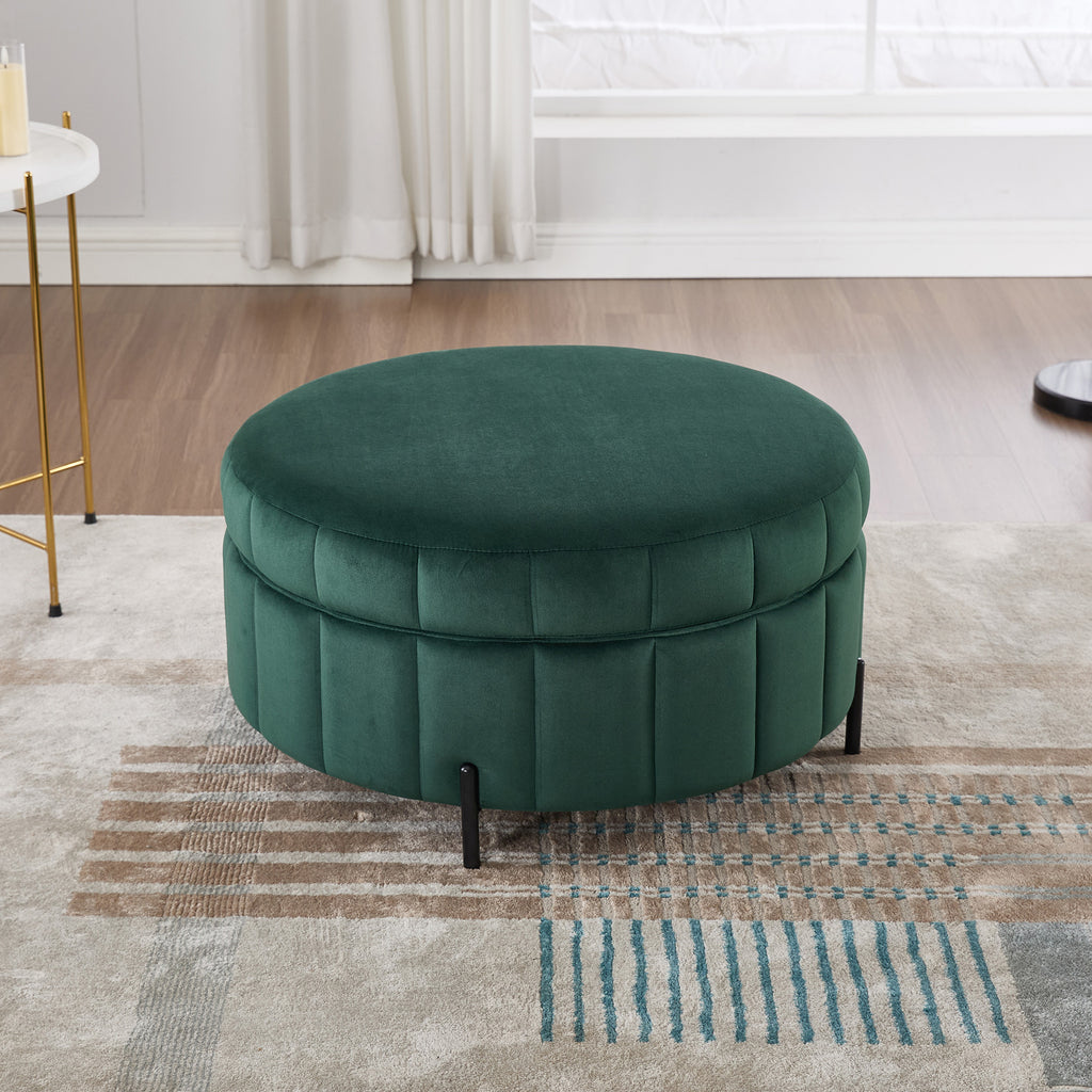 Upholstered Round Ottoman With Reversible Lid