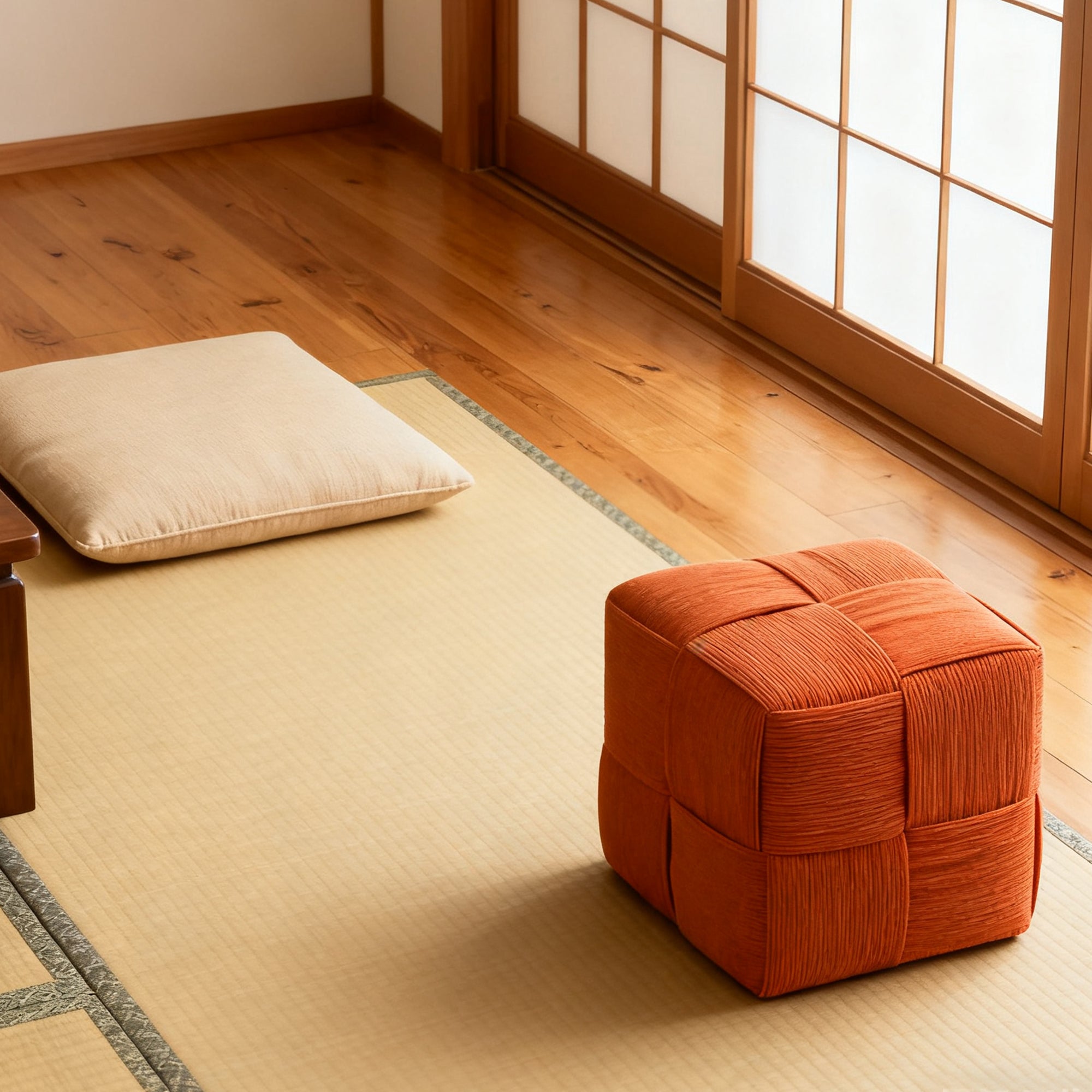 Comfortable Brown Corduroy Square Ottoman Foot Rest