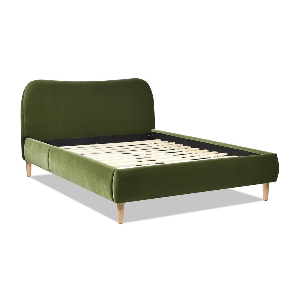 Roman Curved Headboard Upholstered Platform Bed, Queen, Olive