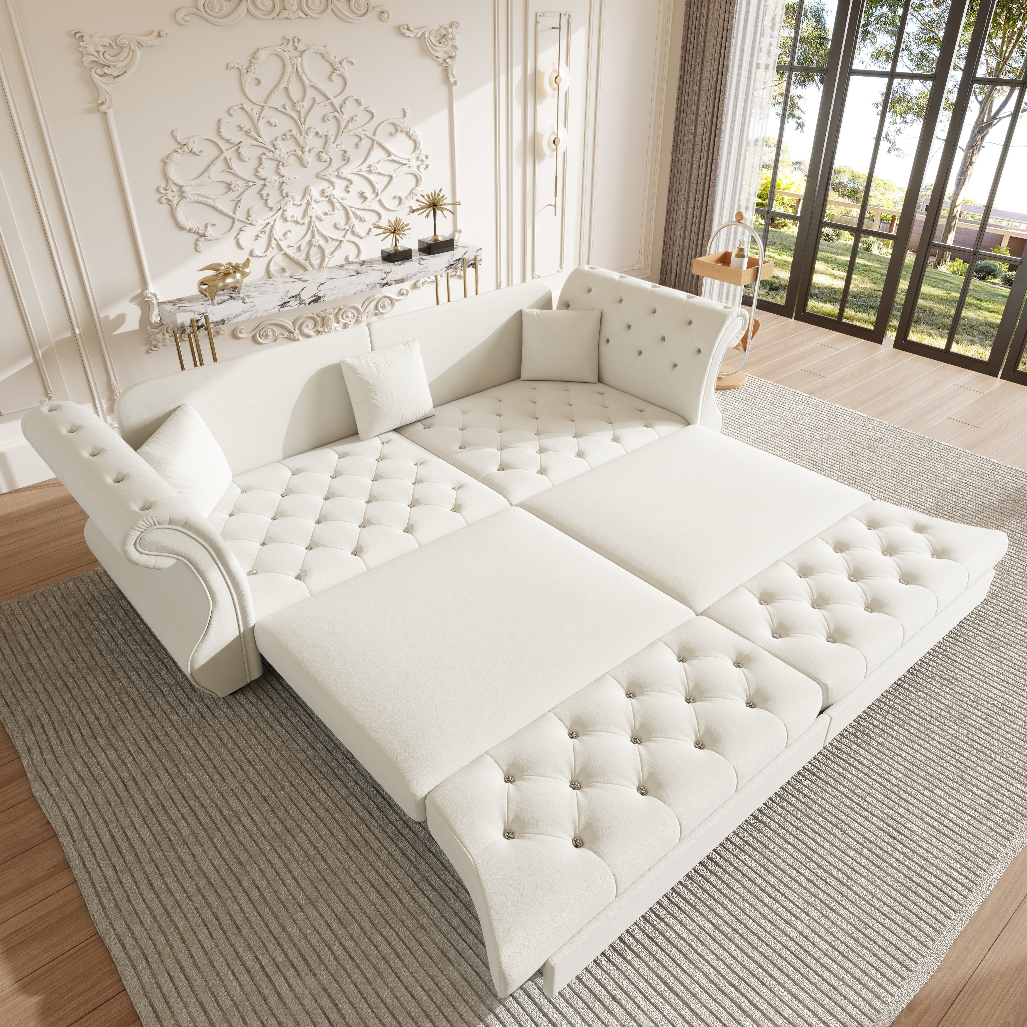 97.6" Oversized Chesterfield Pull Out Sofa Bed