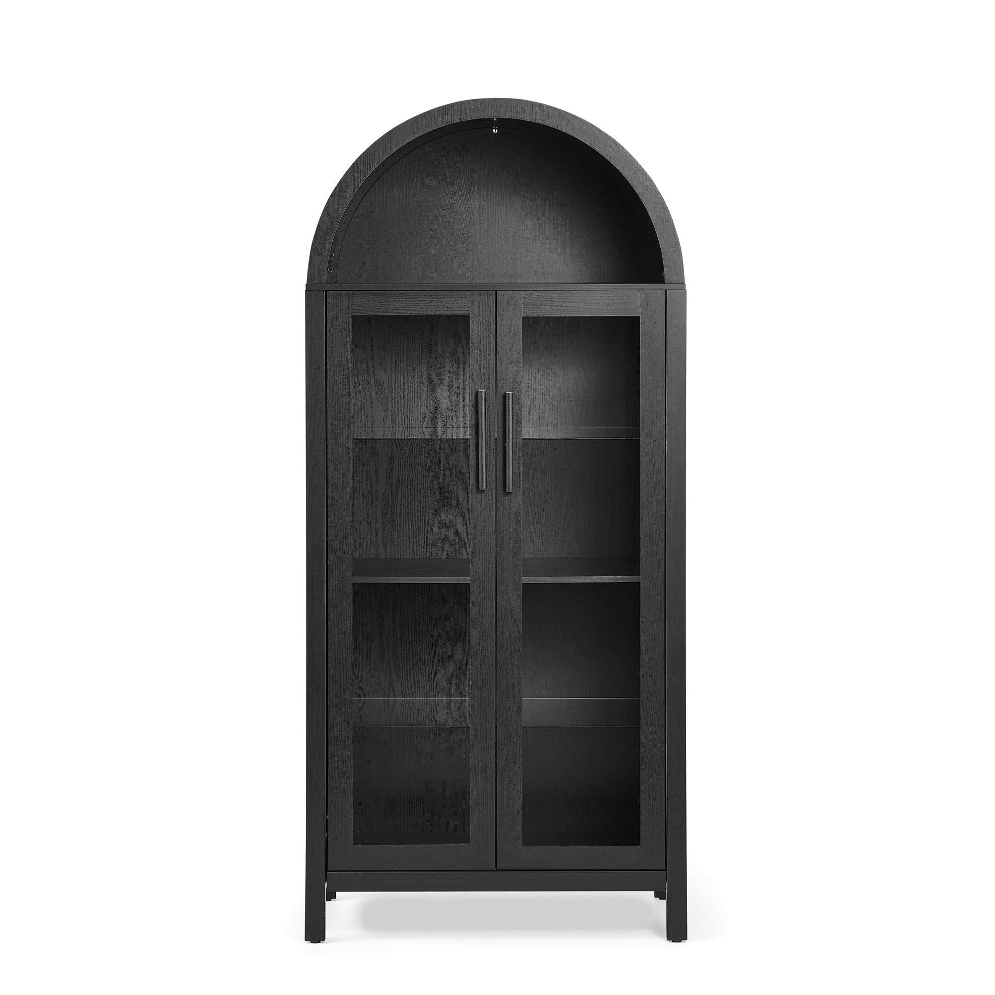 High Arched Storage Cabinet with Lamp - Black