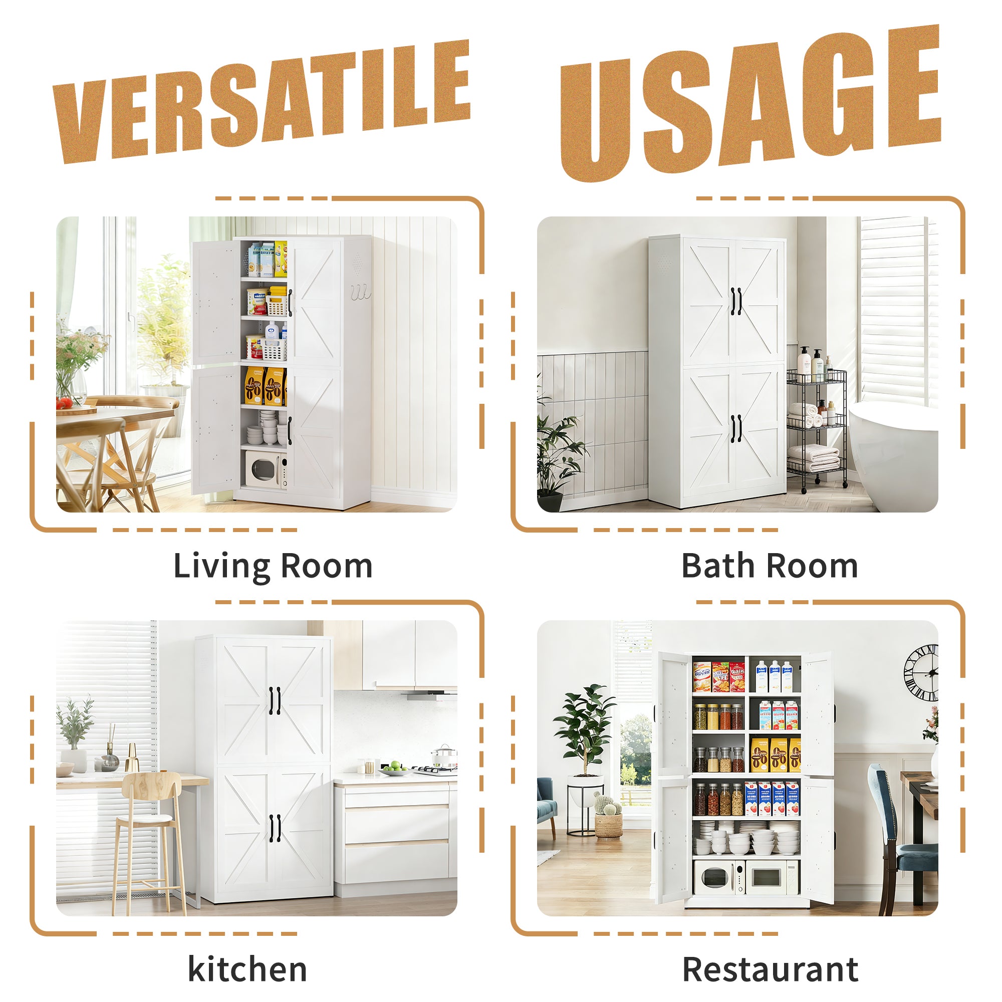 White Steel Kitchen Pantry Storage Cabinet