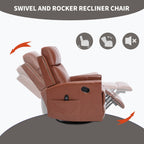 Red Genuine Leather Heat Massage Manual Recliner Chair