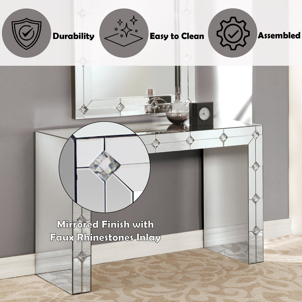 Hessa Mirrored & Faux Rhinestone Console Table