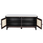 TREXM Boho Rattan Entryway Bench with Storage