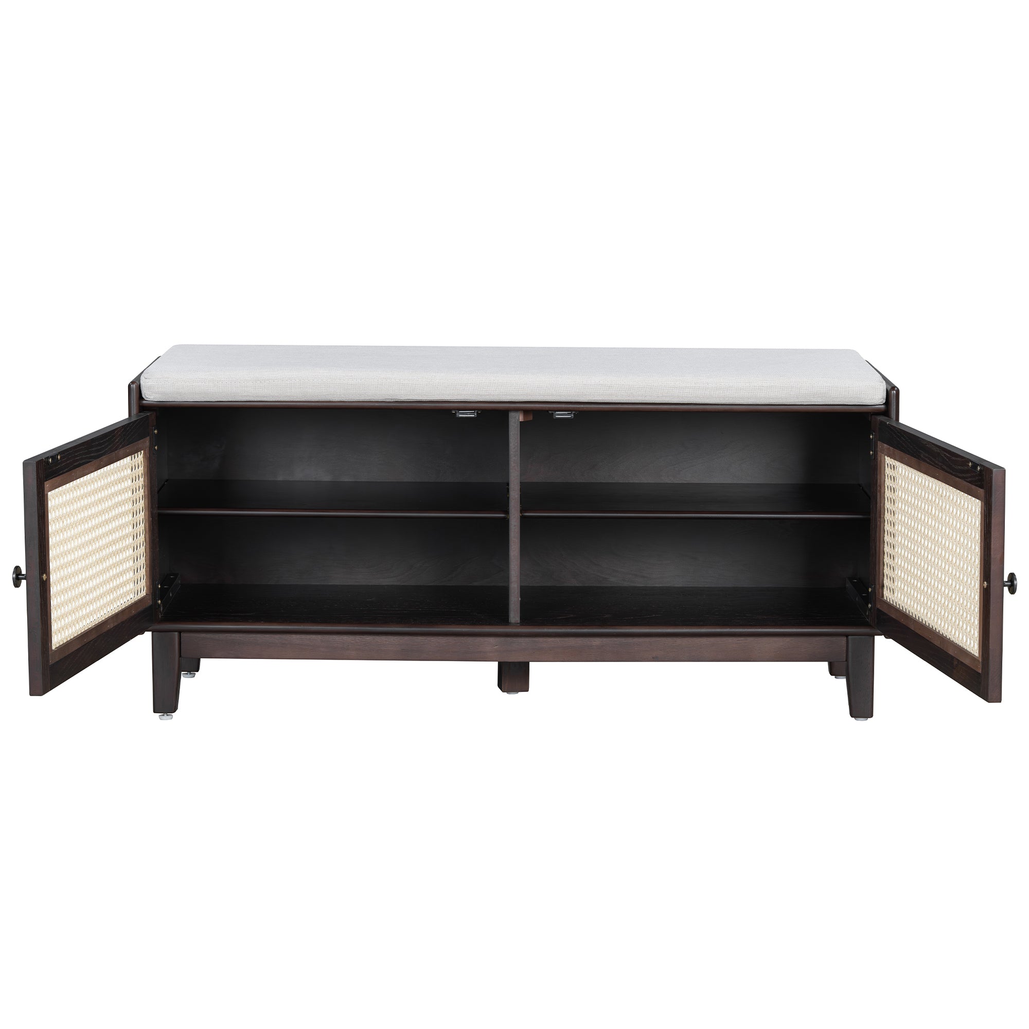 TREXM Boho Rattan Entryway Bench with Storage