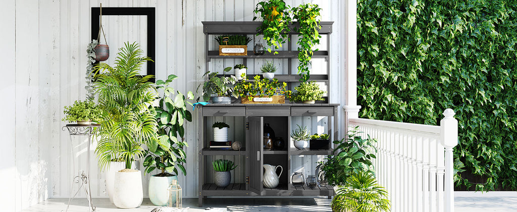 TOPMAX 66'' Large Outdoor Farmhouse Wooden Potting Bench