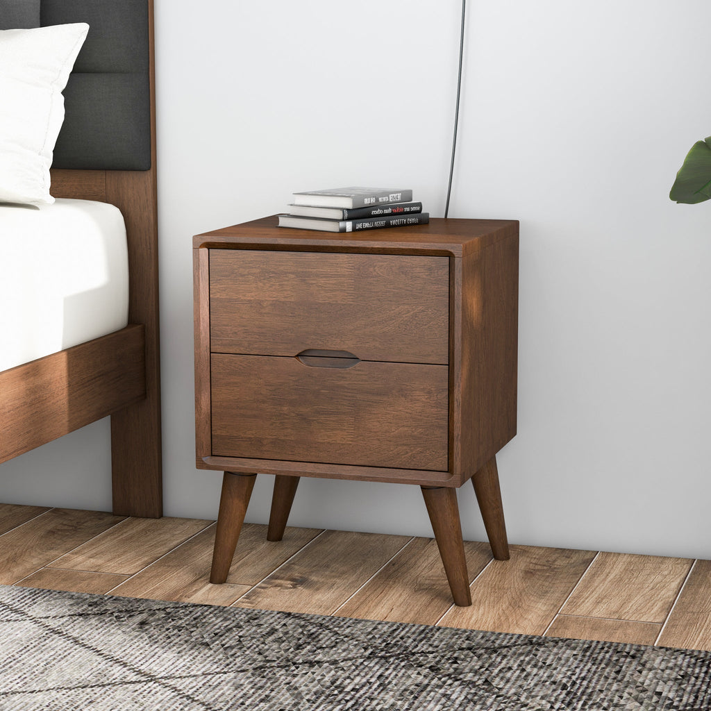 Alexandra Mid-Century Modern Night Stand with 2 Drawers