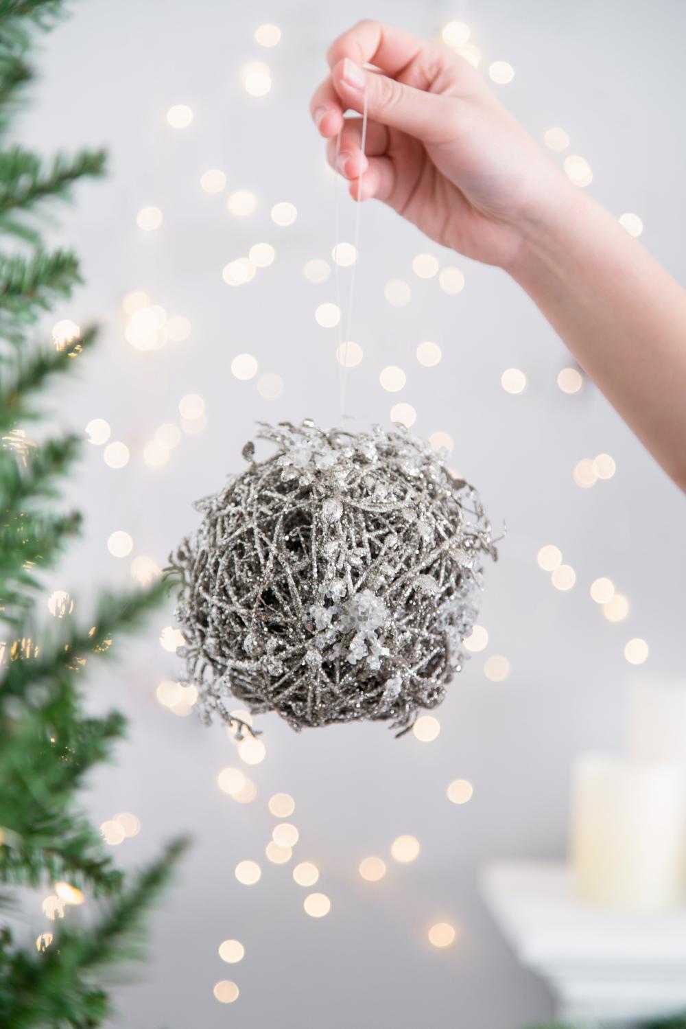 Iced Leaf/Twig Ball Christmas Tree Ornaments