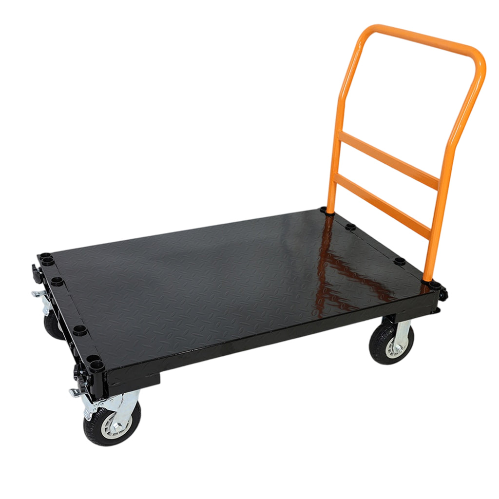 Heavy Duty Steel Platform Cart with Adjustable Guardrails, Yellow and Black