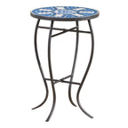 Outdoor Round Side Table with Mosaic-Style Top and Curved Iron Legs
