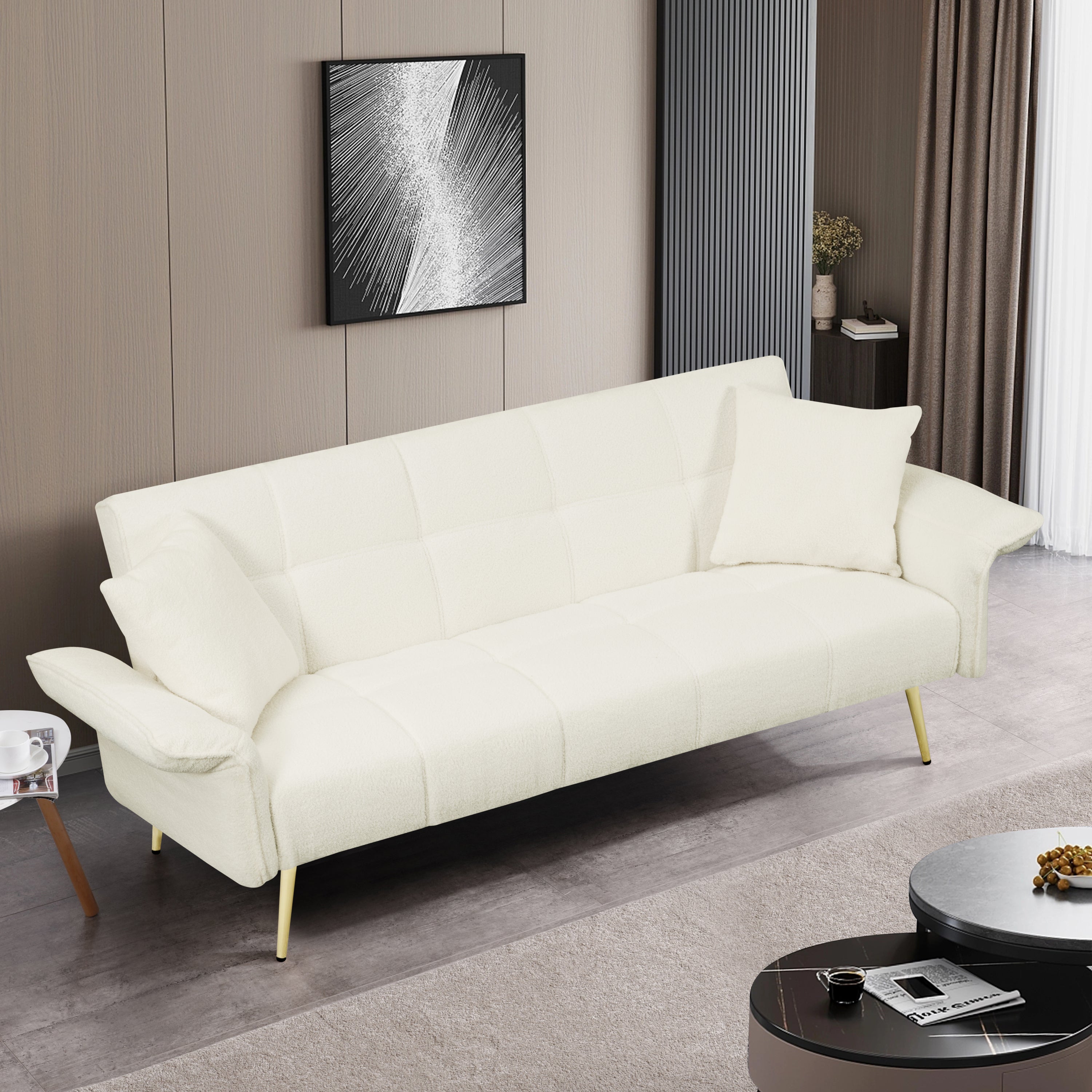 70.1" Futon Sofa Bed Convertible Double Sofa Bed with Folding Armrests