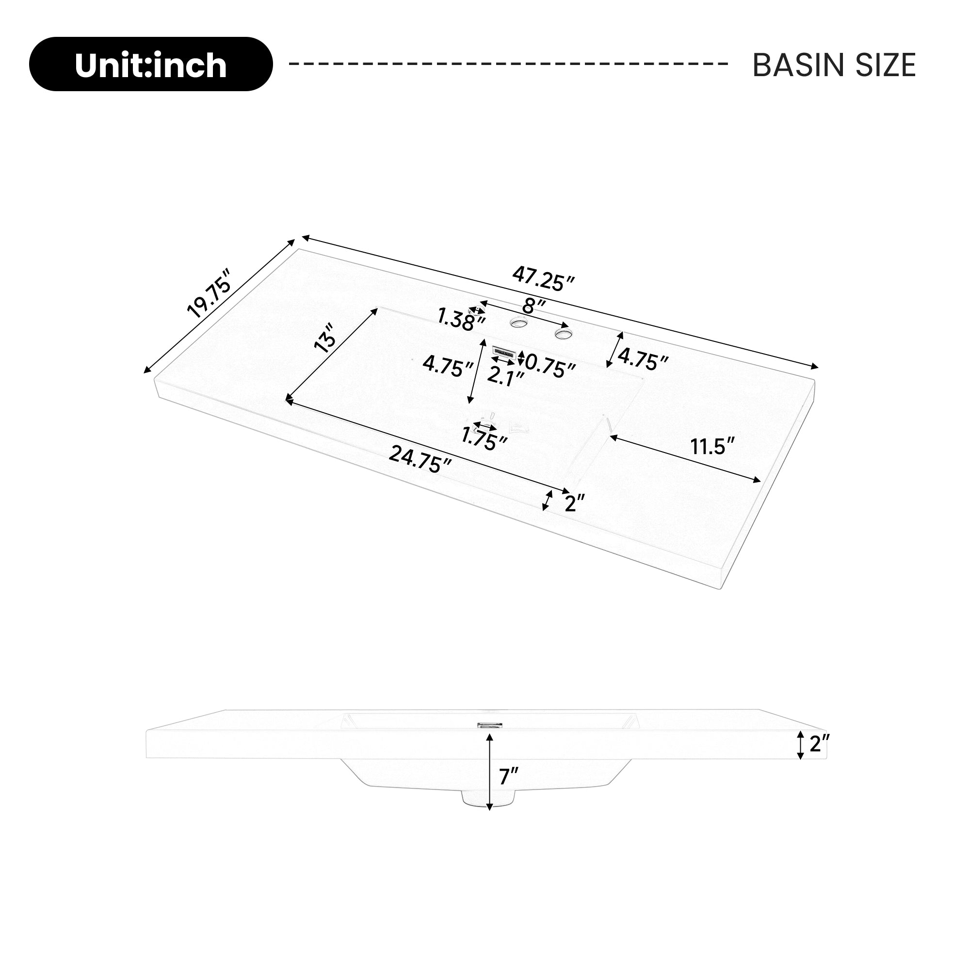 48" Resin Basin for Bathroom Vanity