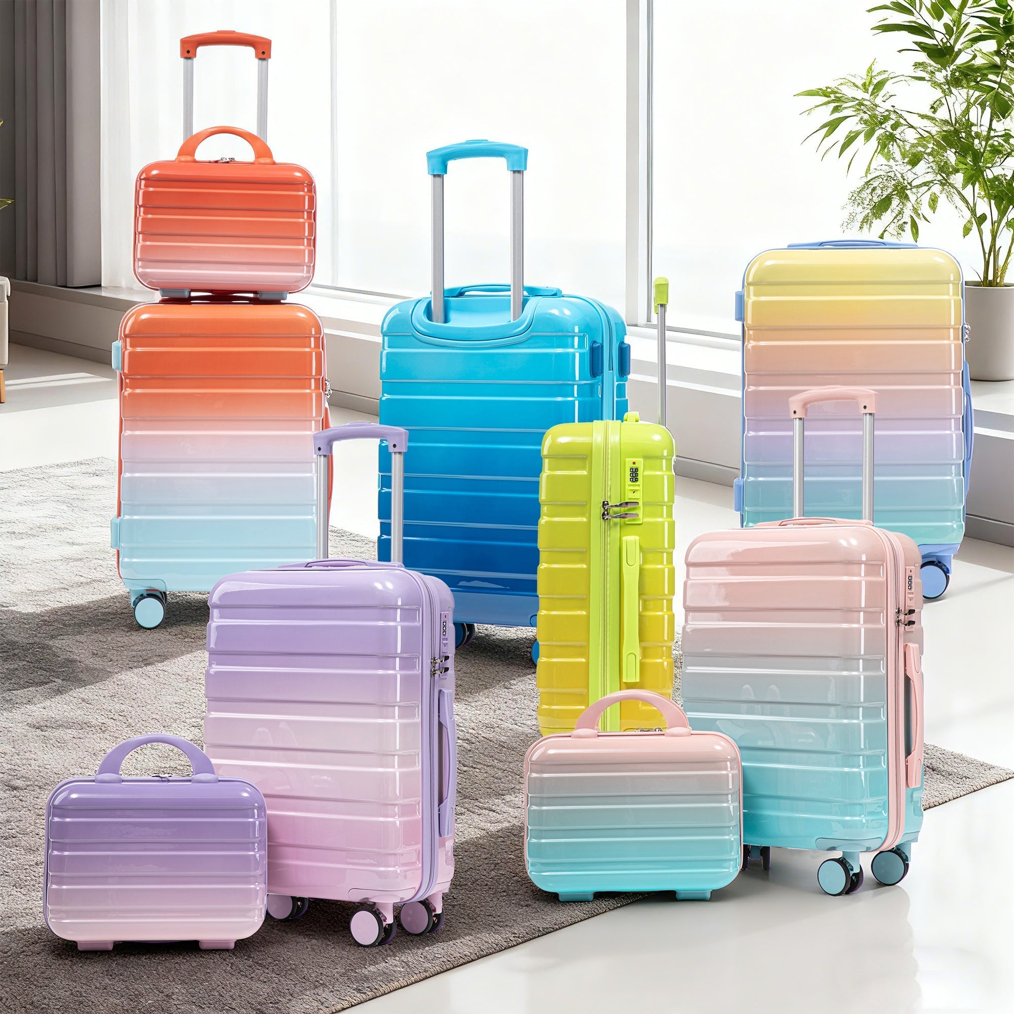 14'/20' 2-Piece PC Spinner Wheel Luggage Set in Gradient Blue Yellow