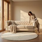 Contemporary Faux Sherpa Fabric Sofa With Pillows