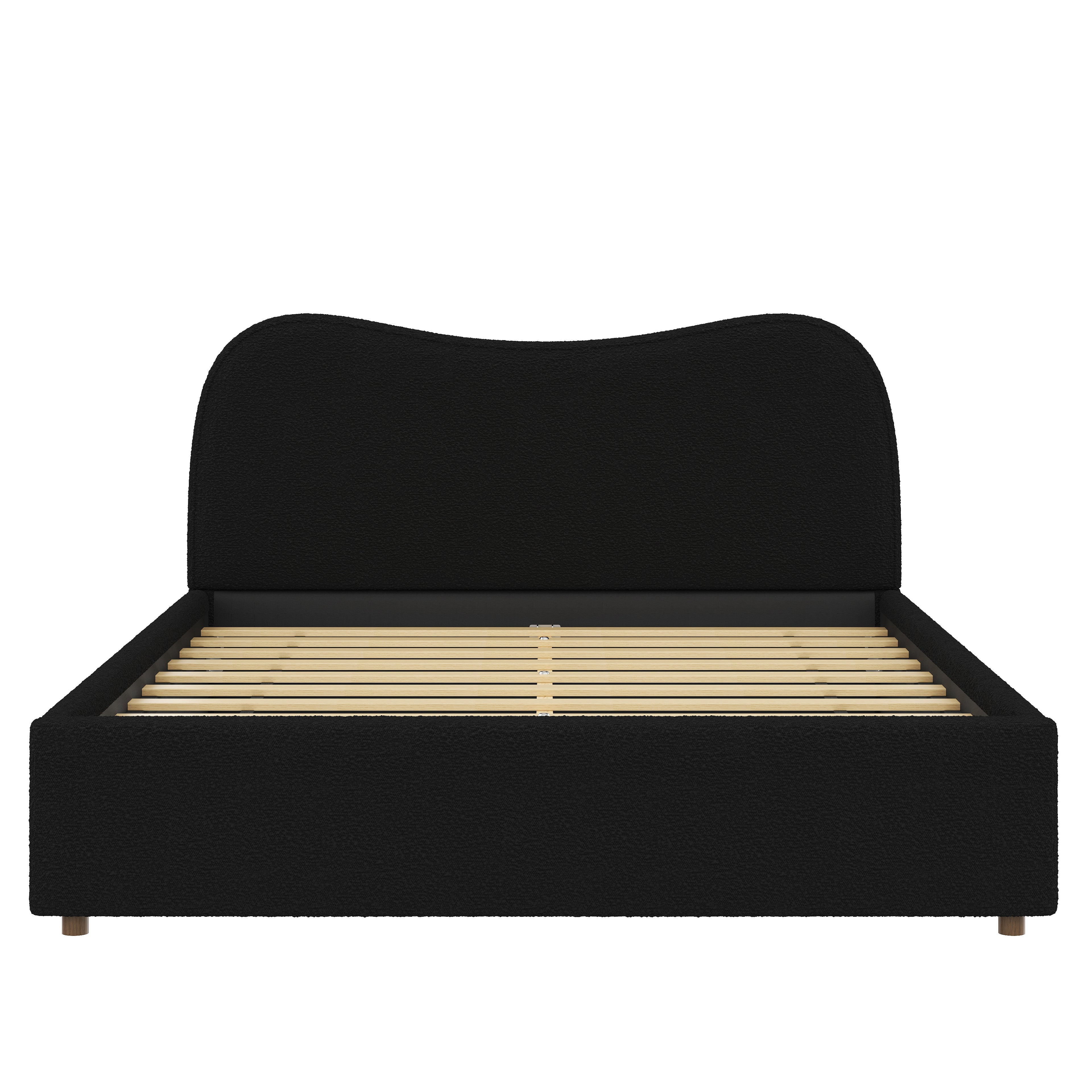 Queen Size Upholstered Platform Bed with Wooden Slats