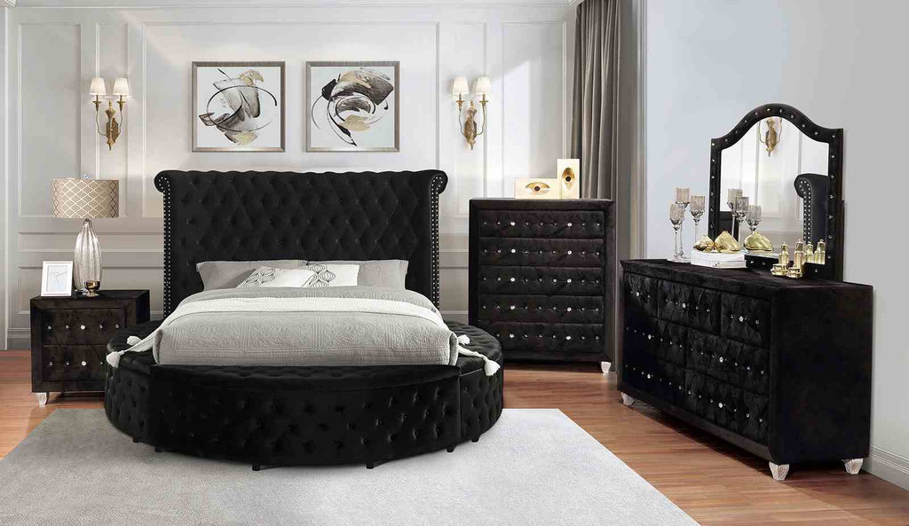 Glam 1pc Queen Size Bed Round Storage