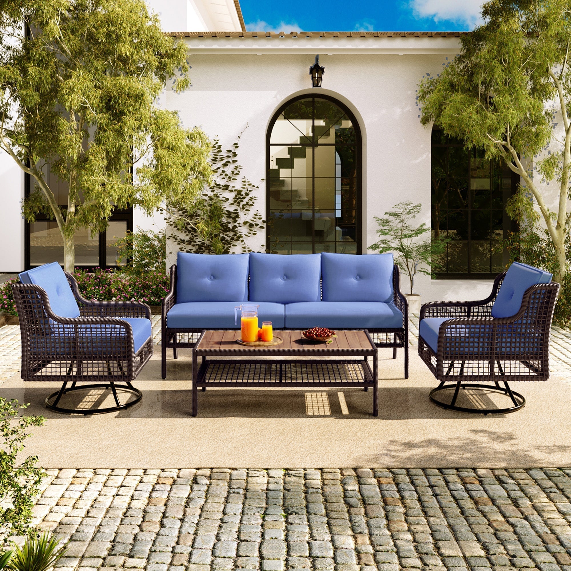 GO 4 Pieces Patio Furniture Set with Swivel Chairs Outdoor Wicker Sofas