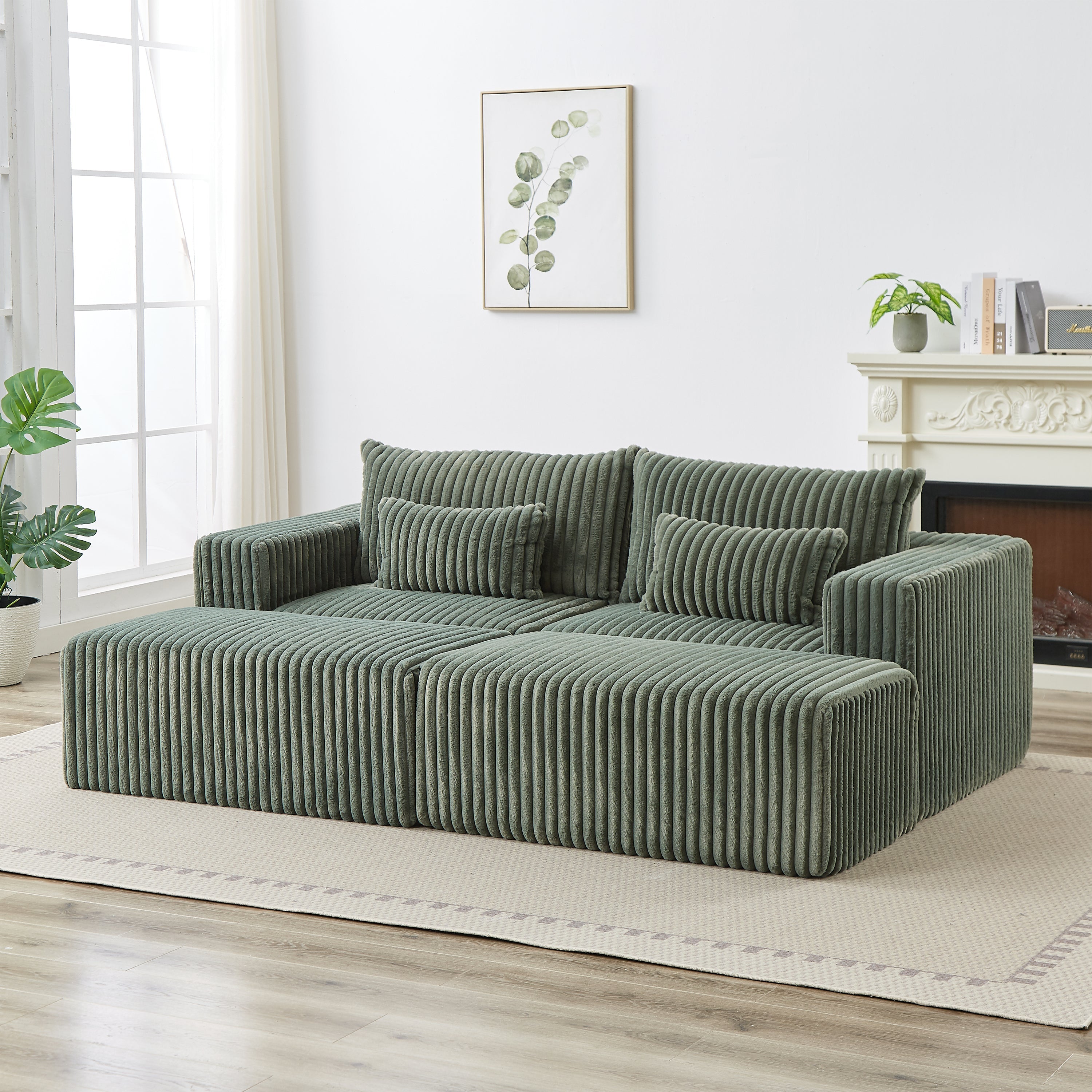 87' Oversized Sectional Lounge Chaise with Plush Corduroy Fabric