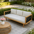 Three-Seater Outdoor Daybed - Acacia Wood Teak Finish Frame with Light