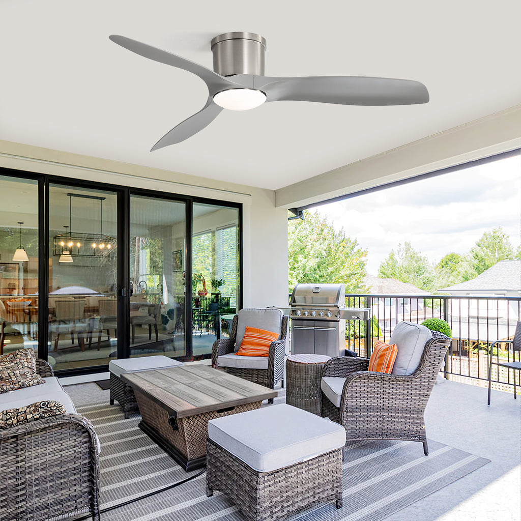 52 Inch Flush Mount Ceiling Fan with Dimmable LED Light