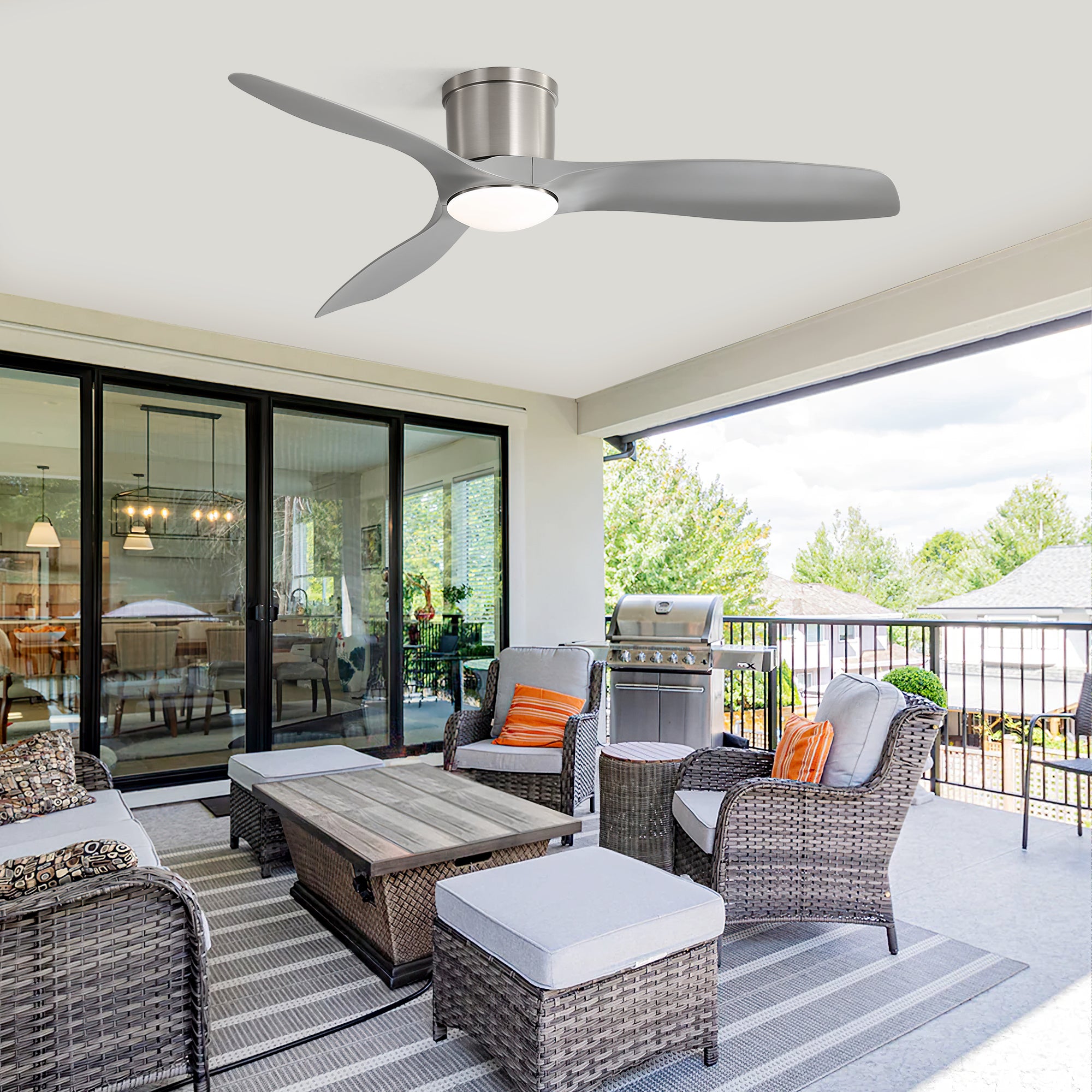 52 Inch Flush Mount Ceiling Fan with Dimmable LED Light