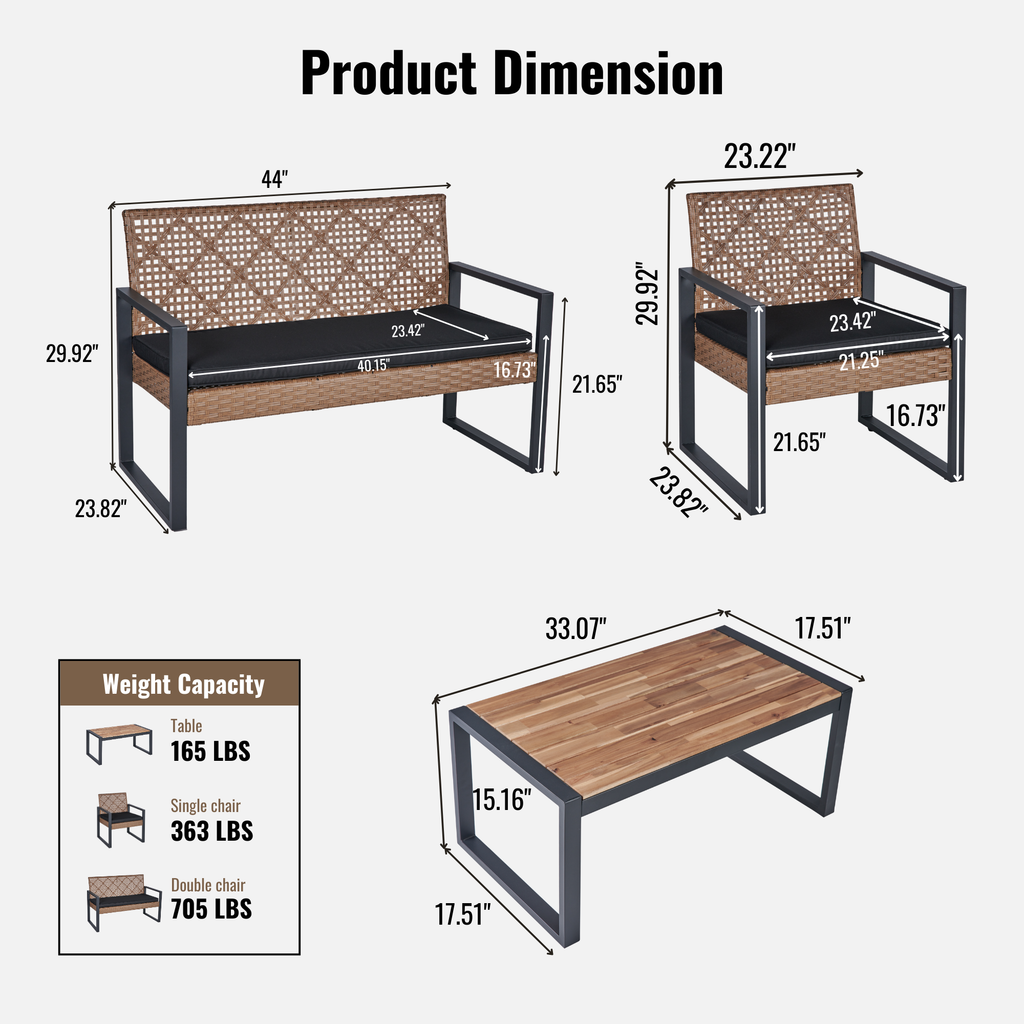 4-Piece Patio Furniture Set Outdoor Balcony Porch Garden