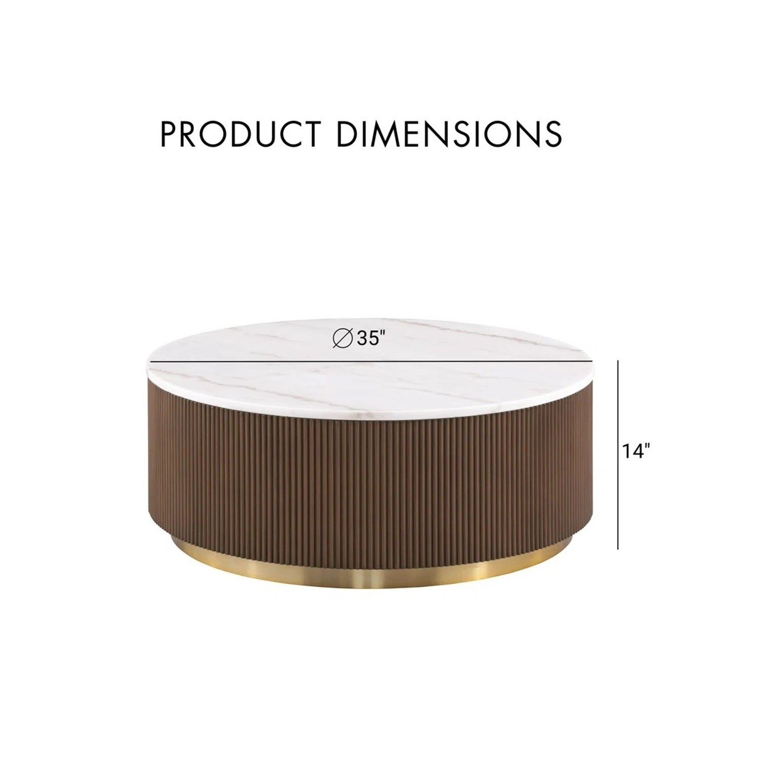 Brown Round Cocktail Table with Genuine Marble Top