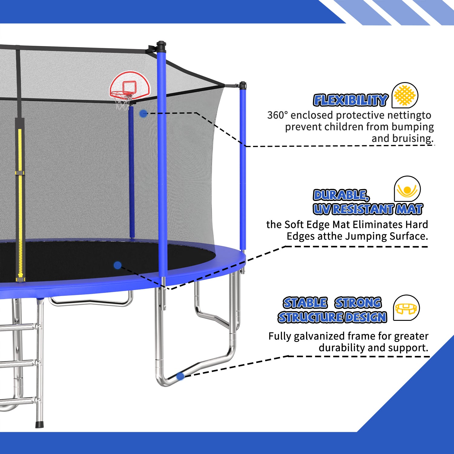 14FT Kids Trampoline with Safety Enclosure Net