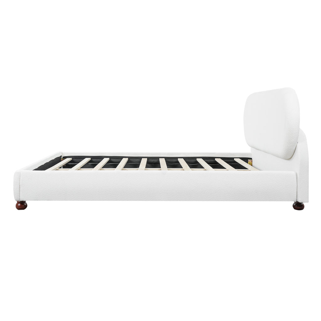 Cream-Colored Boucle Upholstered Bed with Rubber Wood Foot - King