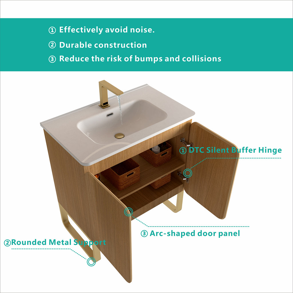 Dalia 30-Inch Light Oak Bathroom Vanity with Ceramic Sink, 2-Door Storage