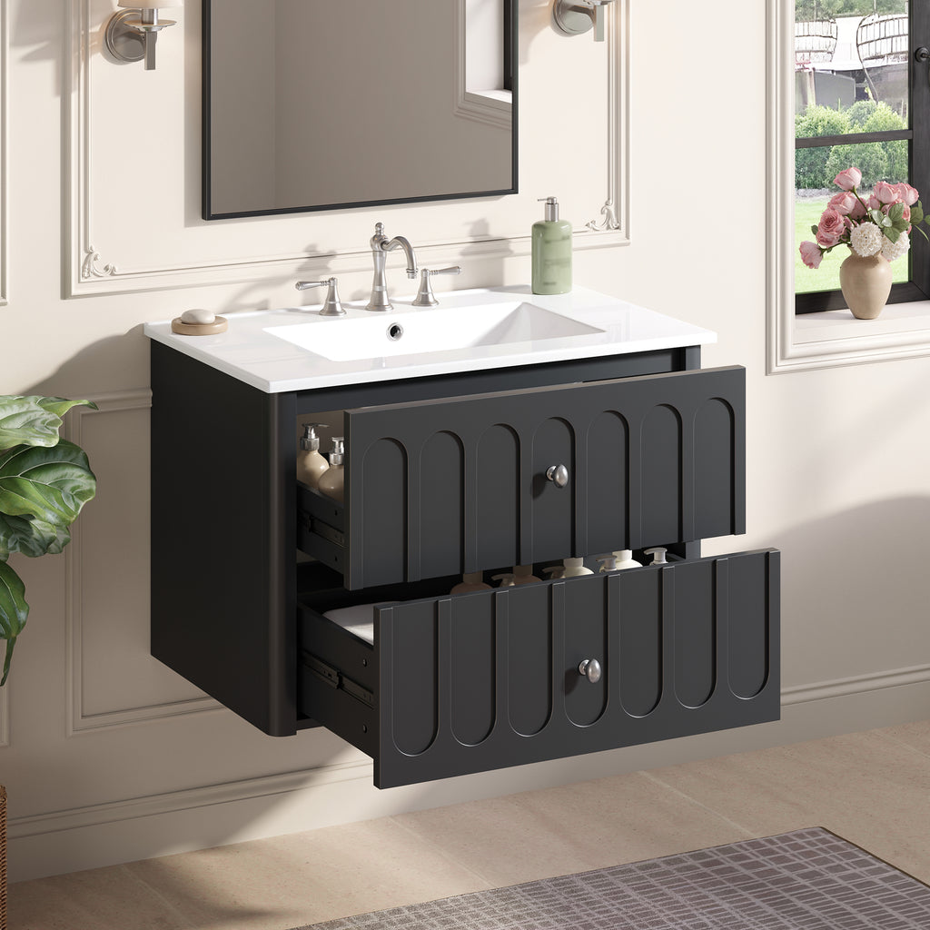 30" Modern Floating Bathroom Vanity with Oval Knobs