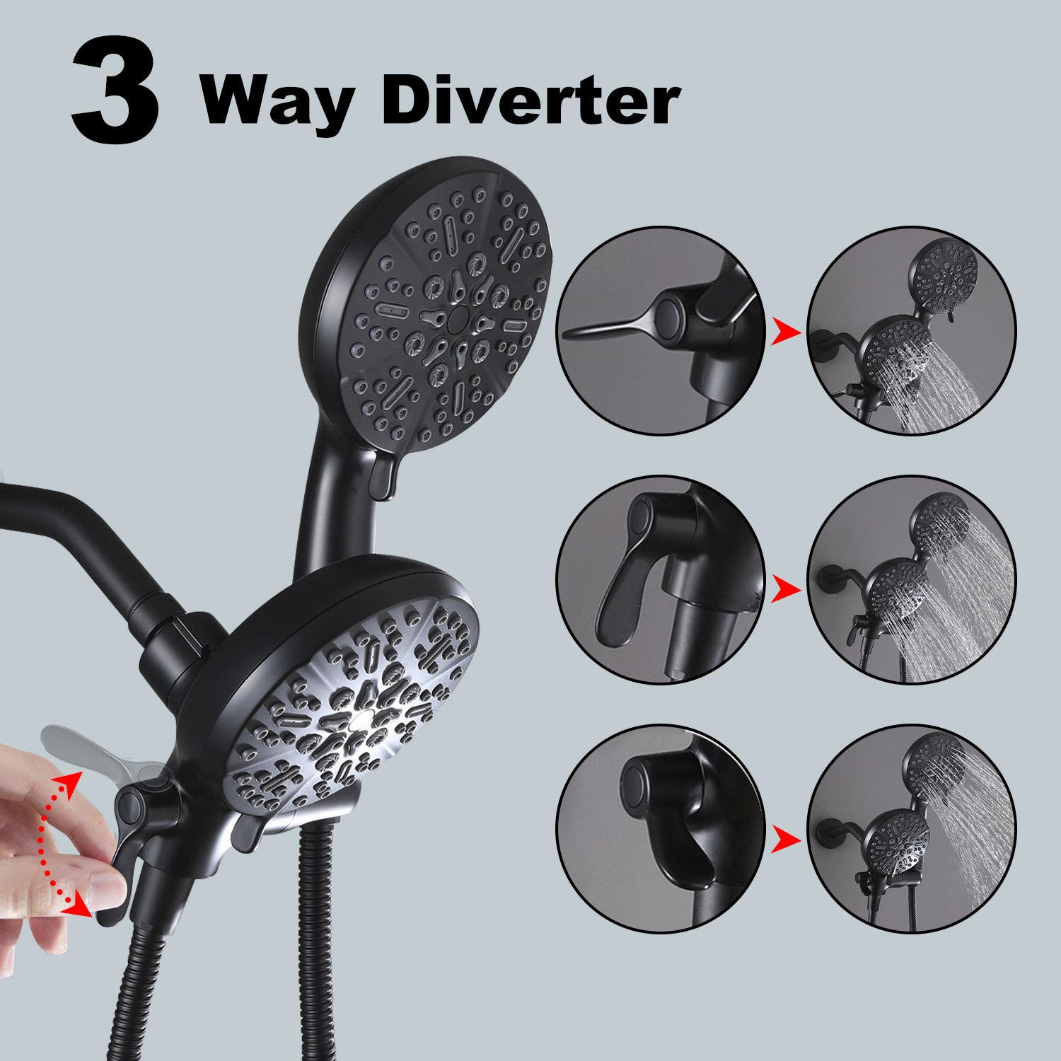 High Pressure 3-Way Rainfall Combo Showerhead