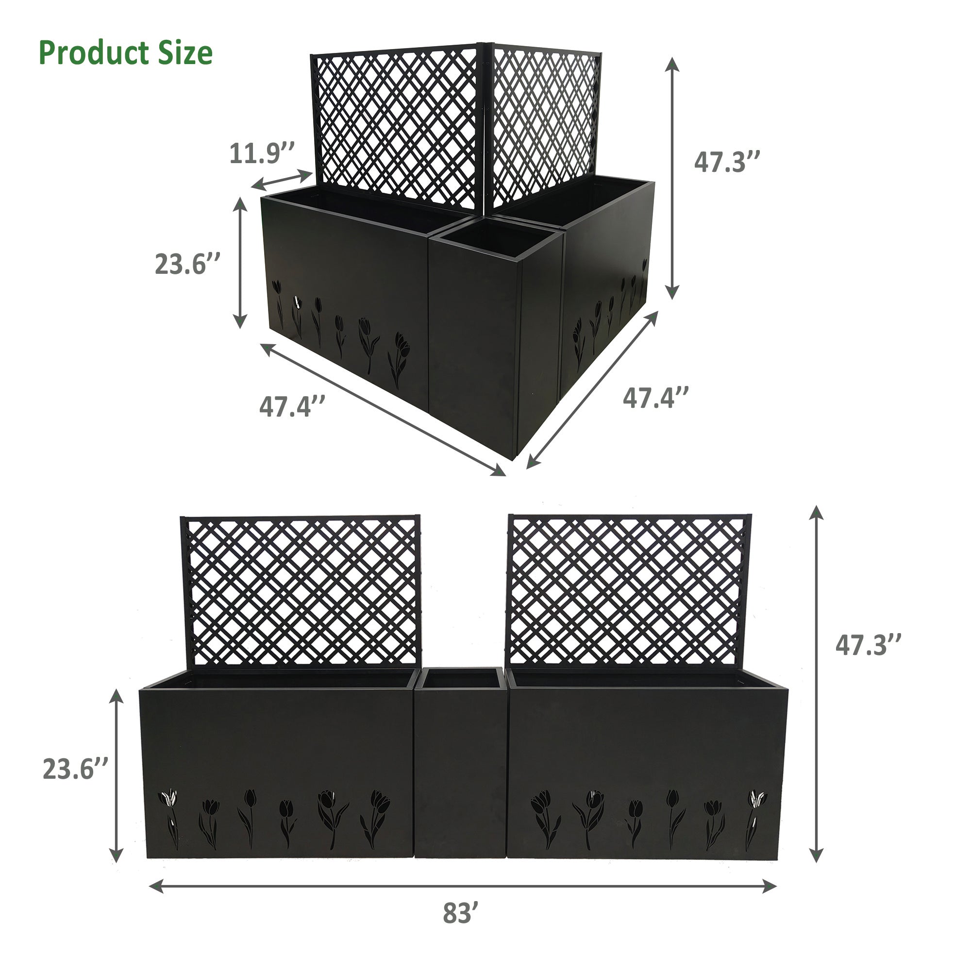 Metal Planter-Trellis Combo (Set of 3)
