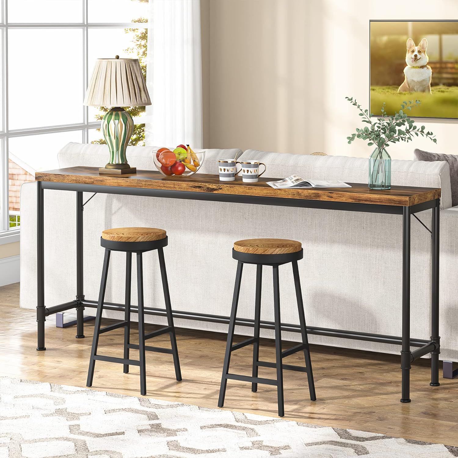 Tribesigns - Extra Long Console Table - Brown / Black