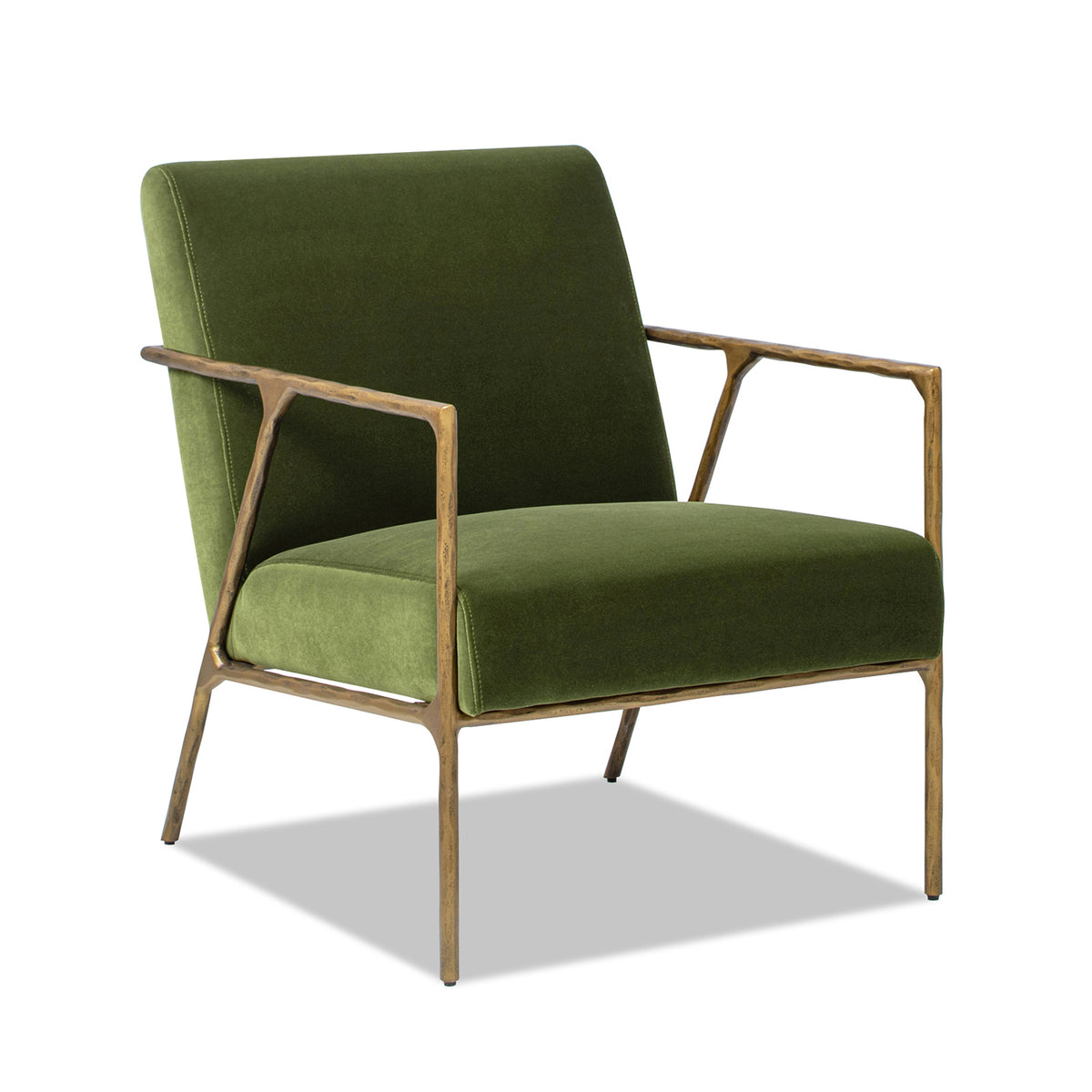 Aerin Hammered Brass Accent Chair, Olive Green Velvet, 24.5 Inches