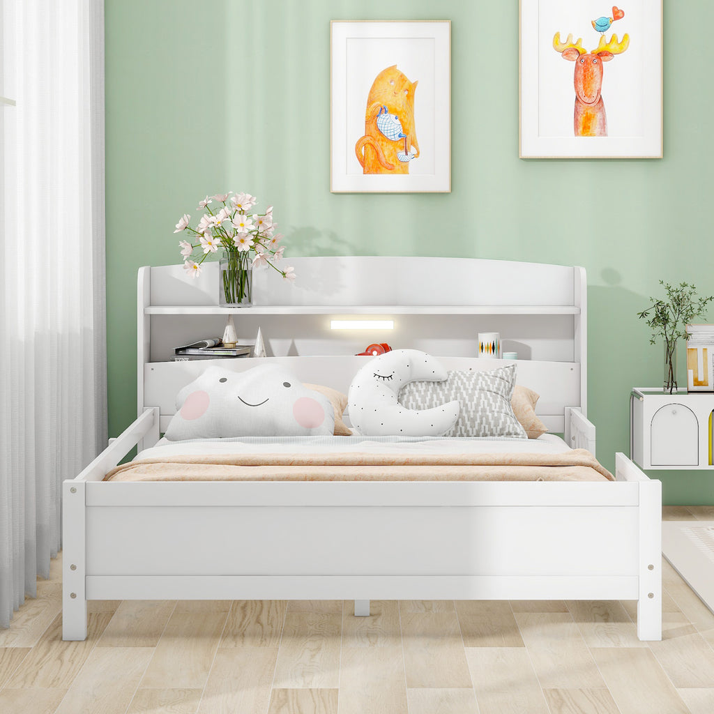 Wood Full Size Platform Bed with Built-in LED Light