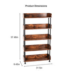 5-Tier Industrial Bookshelf - Open Rustic