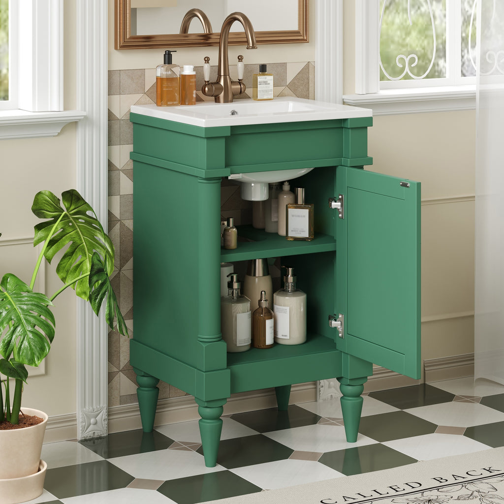 18-Inch Modern Bathroom Vanity with Ceramic Sink, Green