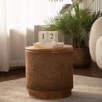 Round Rattan Coffee Table with Lift-Off Lid Storage