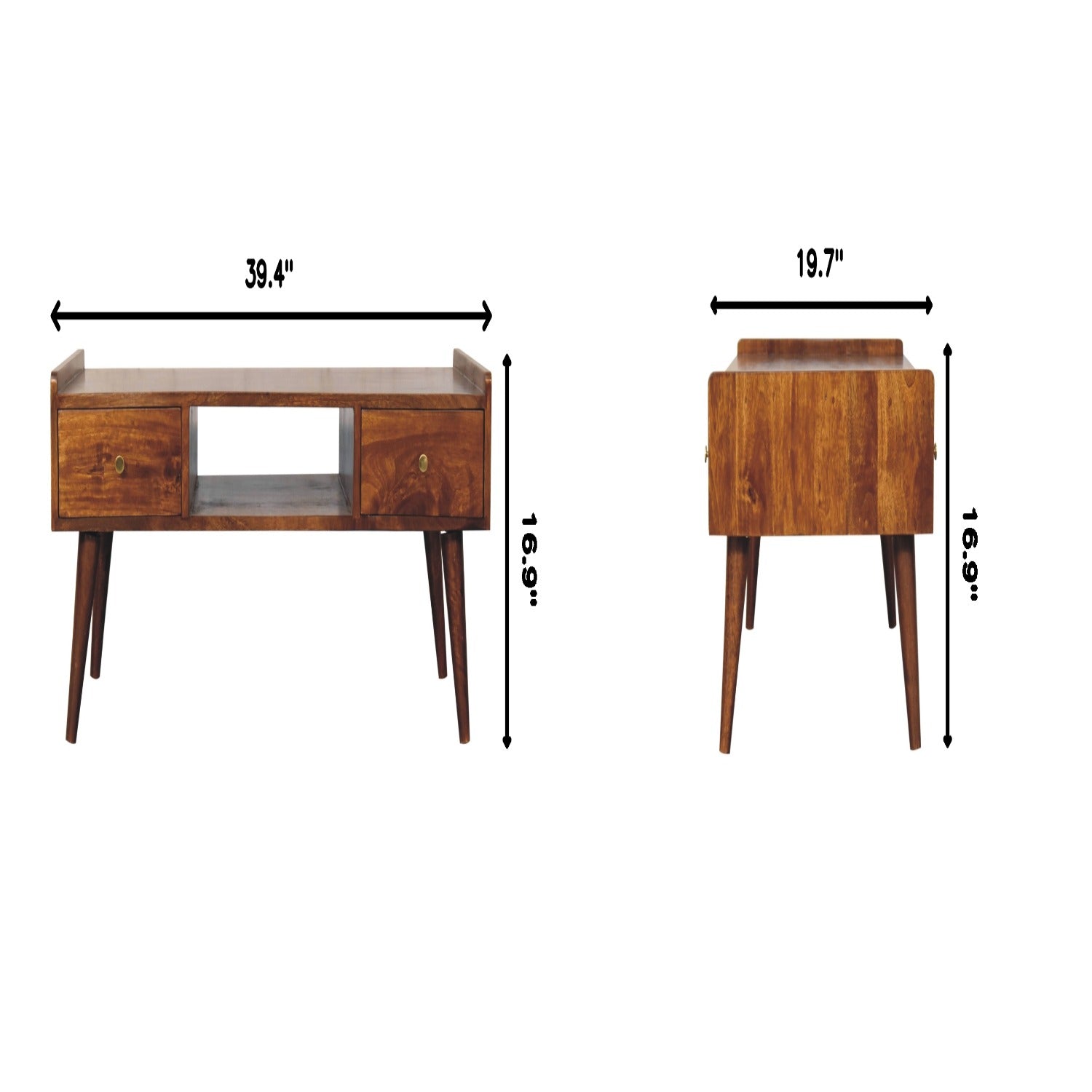 Elevated Chestnut Media Unit, 2-Drawers, 1 Open-Slot, Nordic Legs