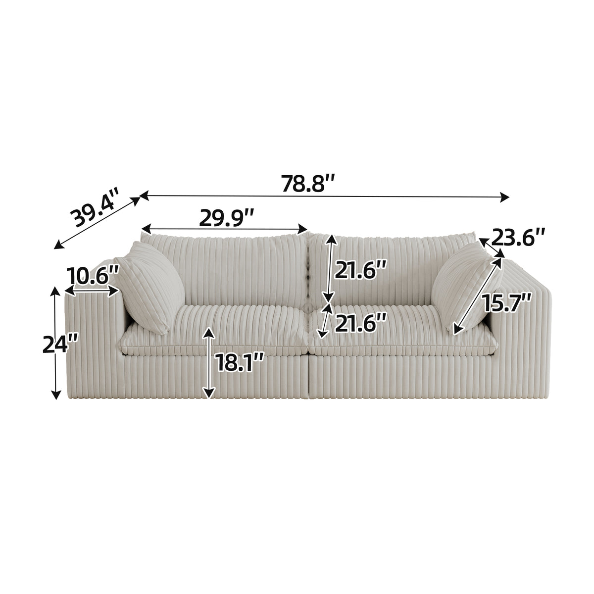 Y137 2-Seat Sofa, White Fabric with Feather-Filled Cushions