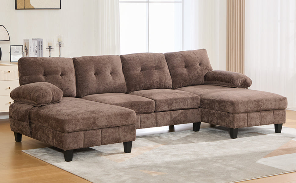 U-Shaped Sectional Sofa 103.5" Chenille Fabric Couch