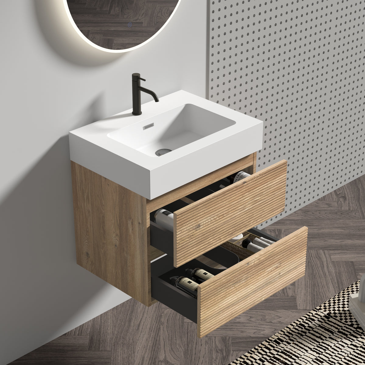Grace 24-Inch Wall-Mounted Bathroom Vanity, Oak and Glossy White