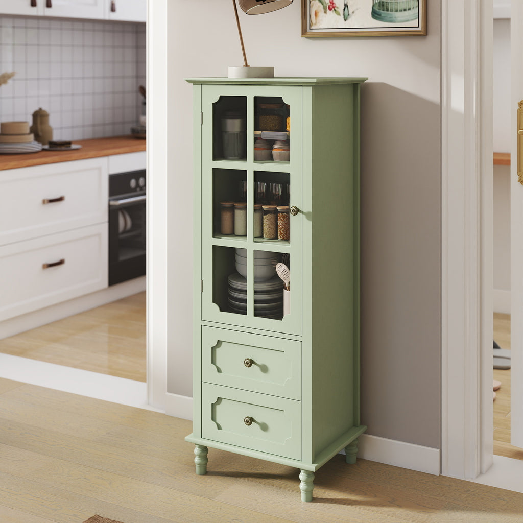 Minimalism Buffet Cabinet with Glass Doors and Double Drawer