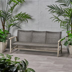 Outdoor Acacia Wood Wicker 3 Seater Sofa