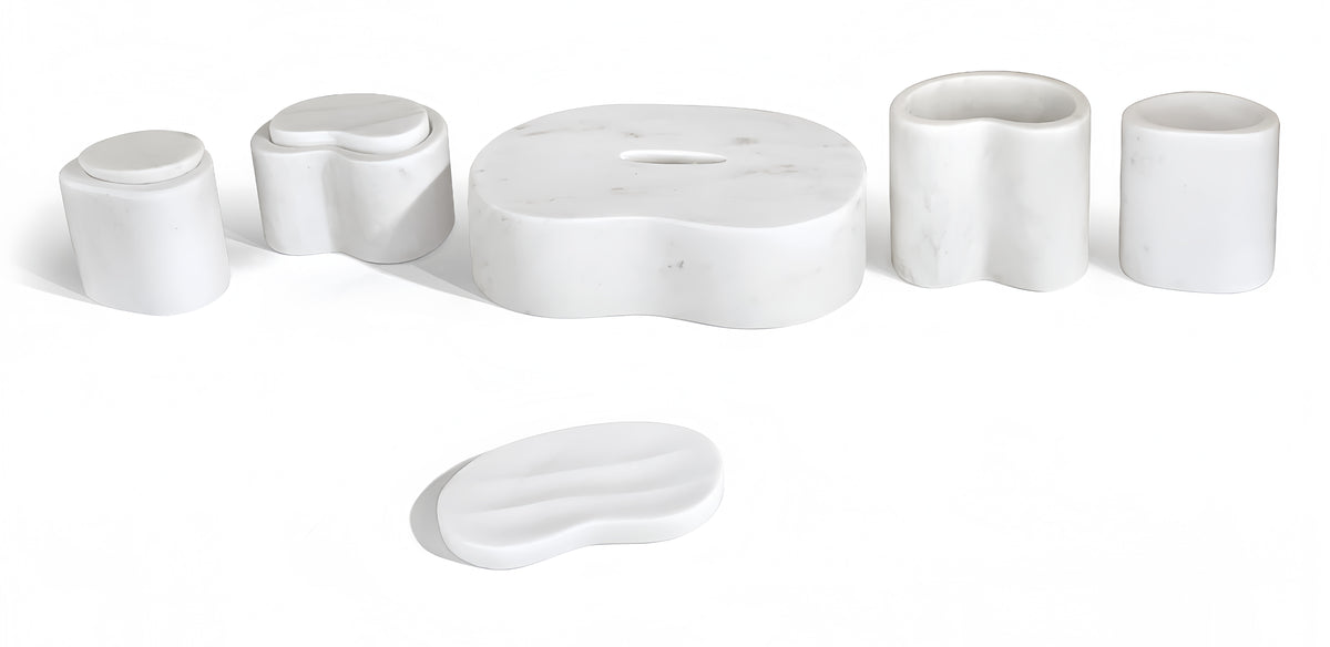 White Natural Marble Bathroom Accessories Set, 6-Piece